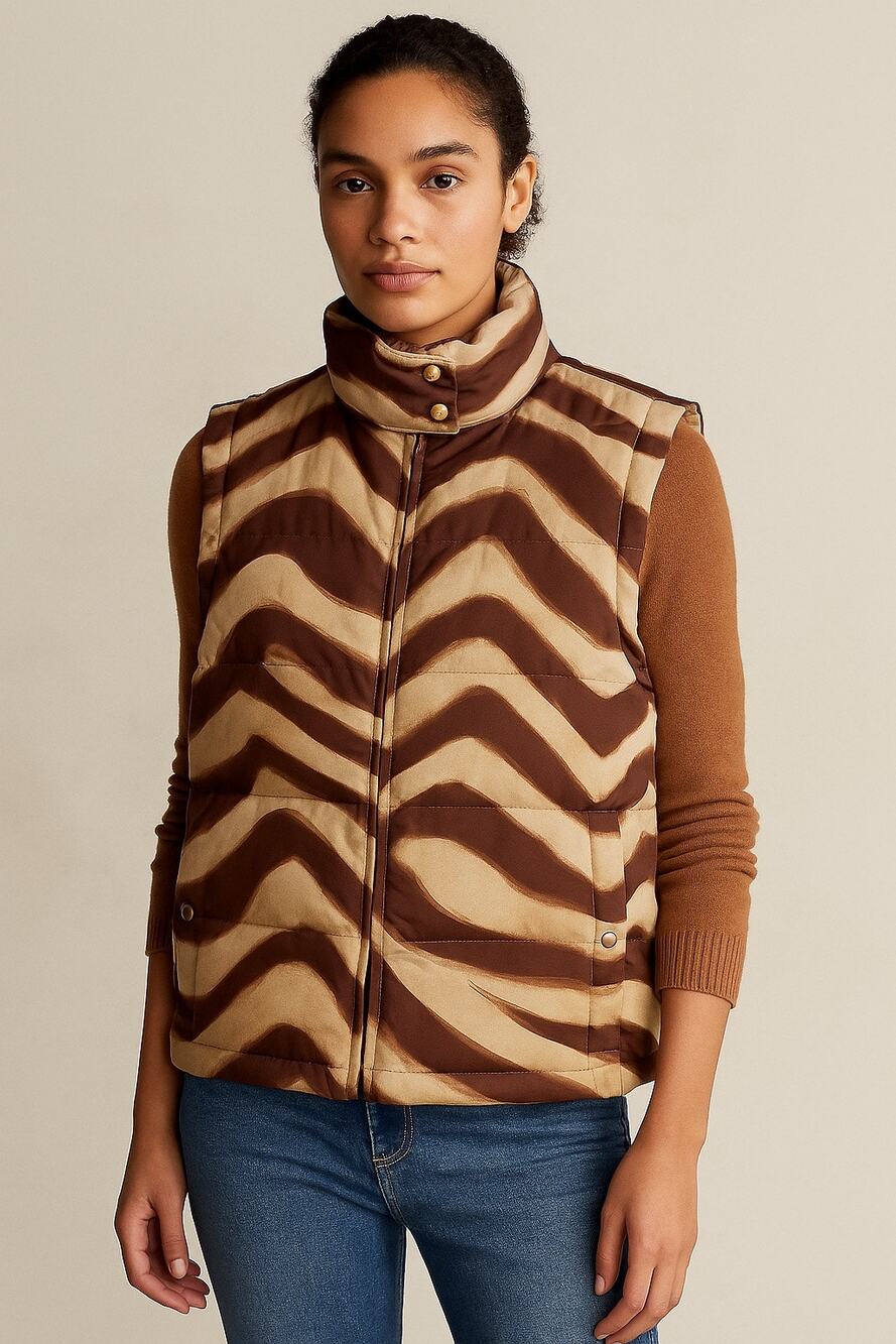 Vintage Ralph Lauren Vest Animal Print Brown Large LRL Striped Puffy Women’s
